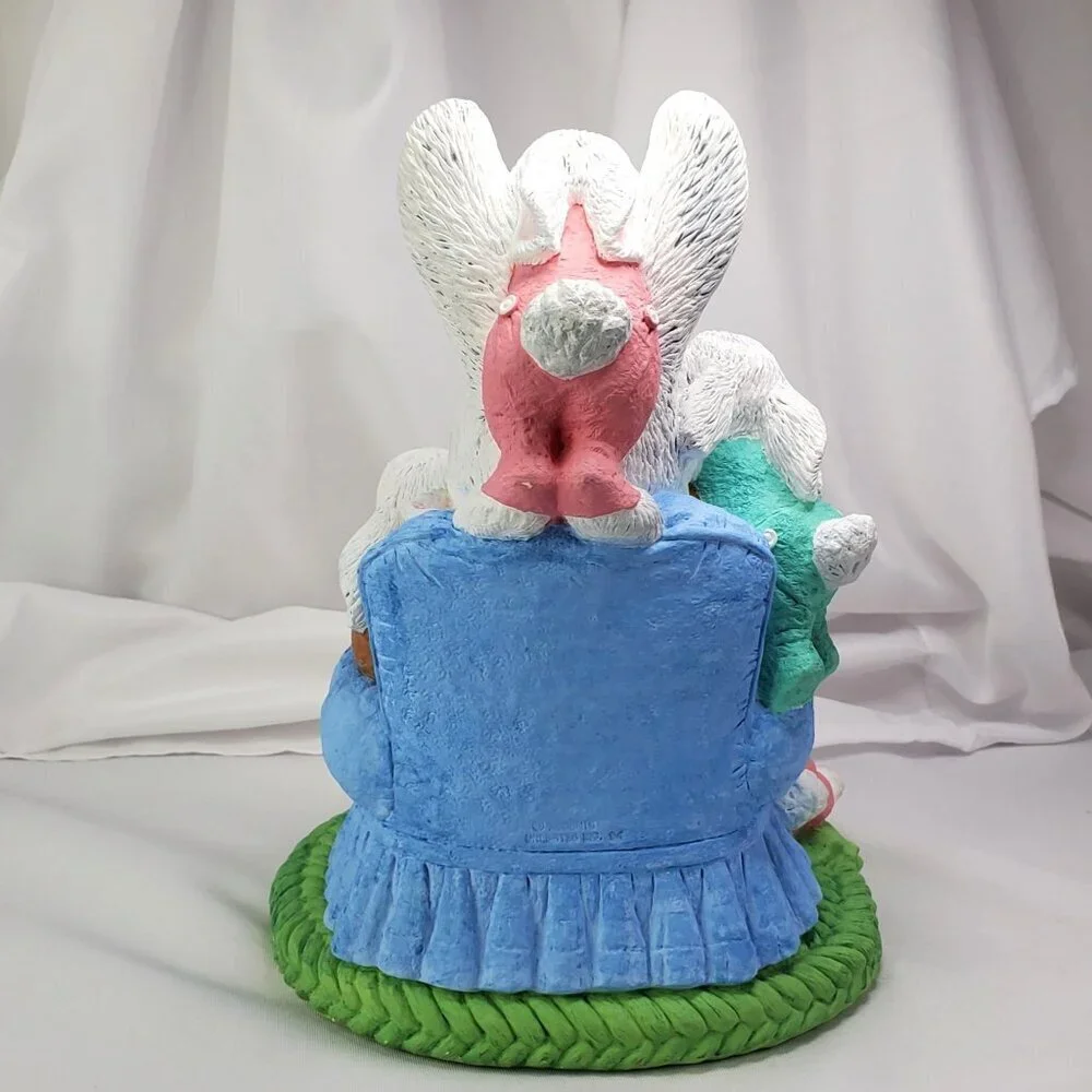 VTG 1994 Easter Bunny Rabbits Grandpa & Kids Large Ceramic Decoration 10